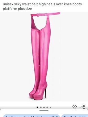 Sexy Waist Belt High Heels Over Knee Boots Platform Plus Size Shoe Size 17 Pink